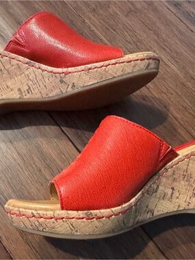 boc Red Leather Cork-Wedge Slide Mules